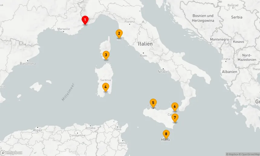 Route 7 Nächte - Die Inseln des Mittelmeers: Sizilien, Sardinien, Korsika und Elba – mit Smithsonian Journeys