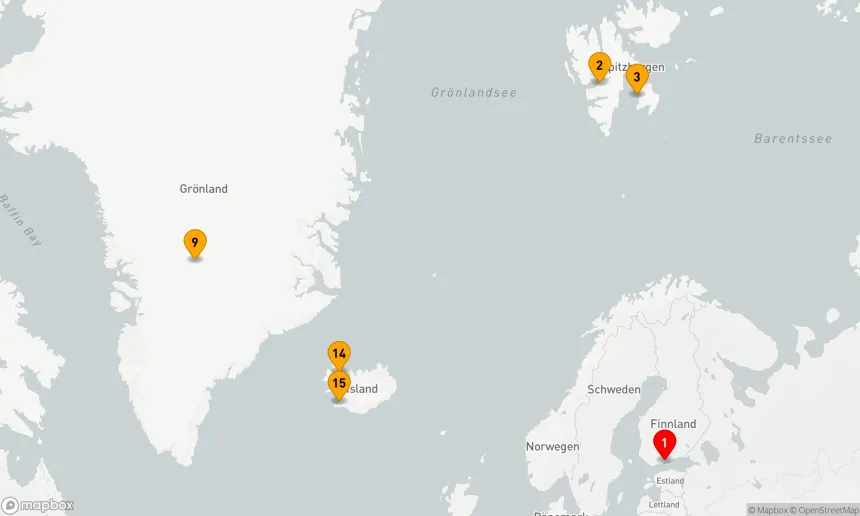 Route 14 Nächte - Drei arktische Inseln: Island, Grönland, Spitzbergen