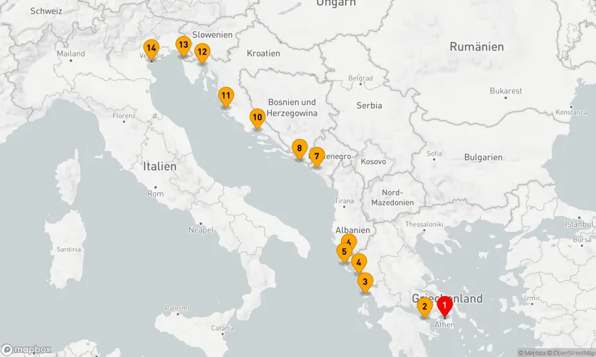 Route 14 Nächte - Entdecken Sie das Mittelmeer von Athen bis Venedig