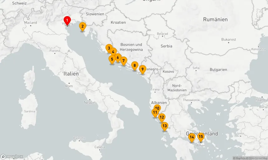 Route 14 Nächte - Entdecken Sie das Mittelmeer von Venedig bis Athen