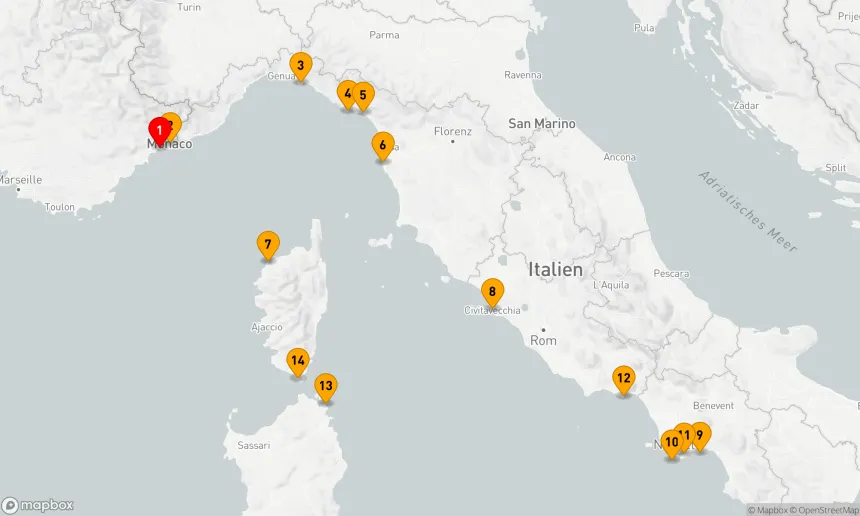 Route 14 Nächte - Entdecken Sie die Schönheiten der französischen und italienischen Küsten