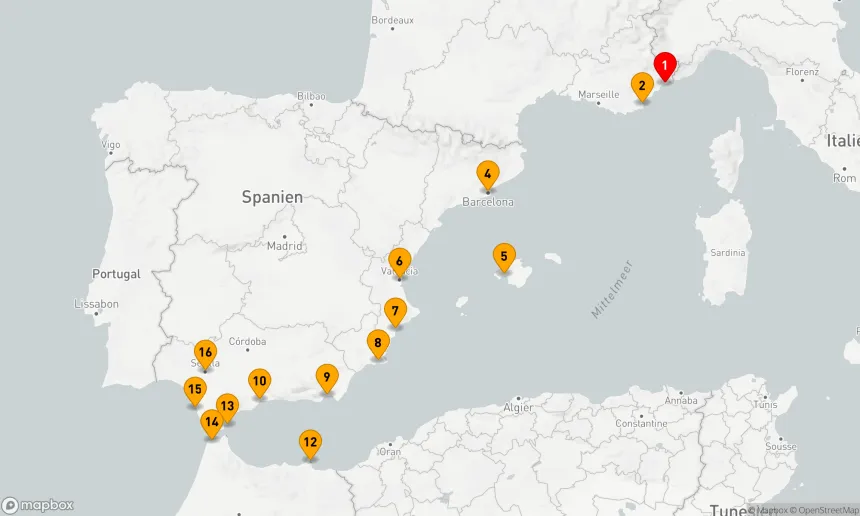 Route 16 Nächte - Entdecken Sie mediterrane Juwelen: Von Nizza nach Sevilla
