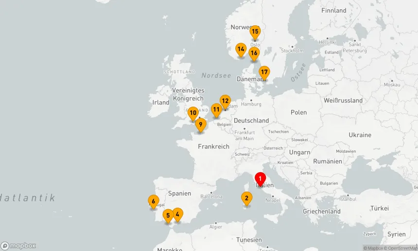 Route 16 Nächte - Entdeckerreise durch das Mittelmeer und Nordeuropa
