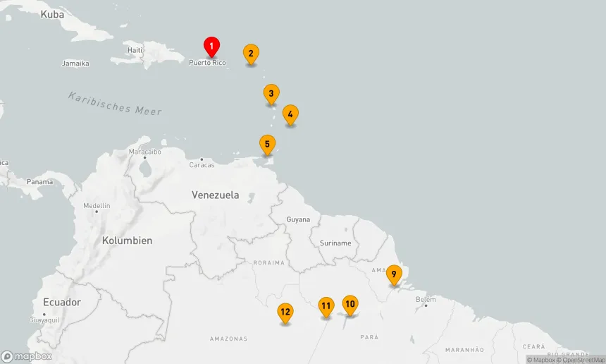 Route 12 Nächte - Entdeckungsreise durch karibische Schätze und den Amazonas
