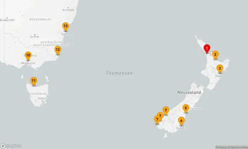 Route 12 Nächte - Entdeckungsreise durch Neuseelands und Australiens Küstenwunder
