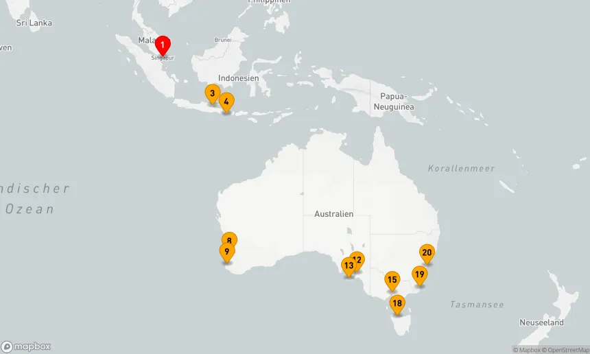 Route 19 Nächte - Entdeckungsreise entlang der südlichen Küsten Asiens und Australiens