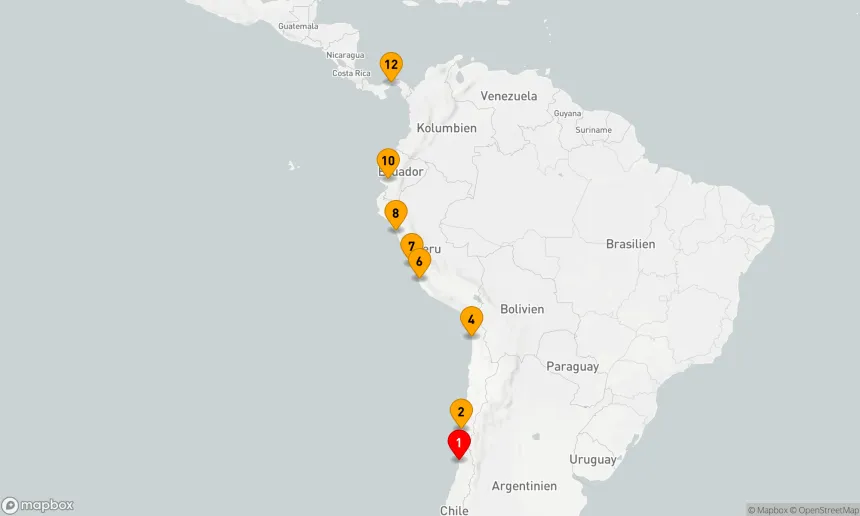 Route 12 Nächte - Entlang der Pazifikperlen: Von Chile bis zum Panama-Kanal