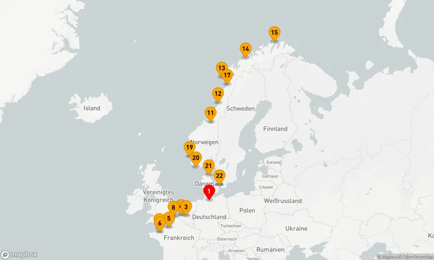 Route 21 Nächte - ERKUNDUNG VON FRANKREICH, NORWEGENS NORDKAP UND DER DÄNISCHEN KÜSTE