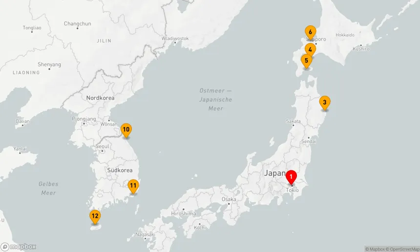 Route 14 Nächte - ERKUNDUNG VON HOKKAIDO & KOREA