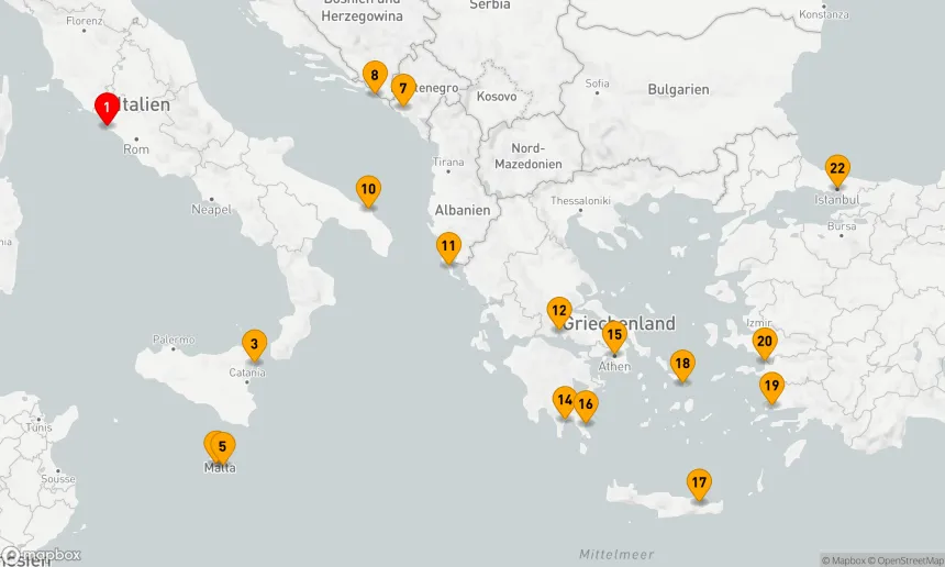 Route 21 Nächte - ERKUNDUNG VON ITALIEN, MALTA, GRIECHENLAND & ABEND IN EPHESUS