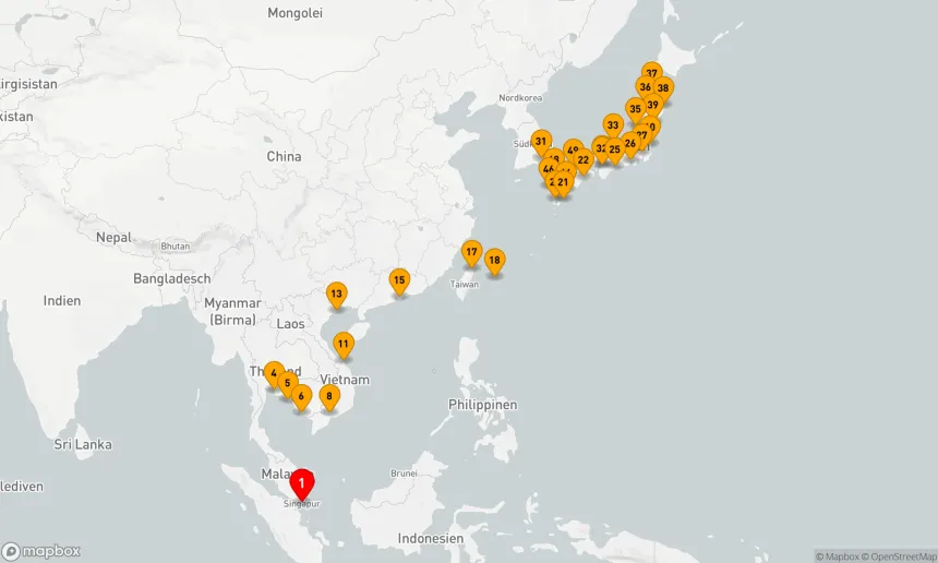 Route 54 Nächte - ERKUNDUNG VON SÜDOSTASIEN UND JAPAN