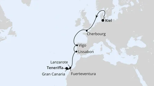 Route Europas Atlantikküste ab Kiel