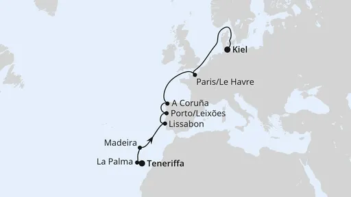 Route Europas Atlantikküste ab Teneriffa