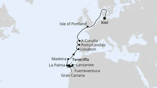 Route Europas Atlantikküste ab Teneriffa