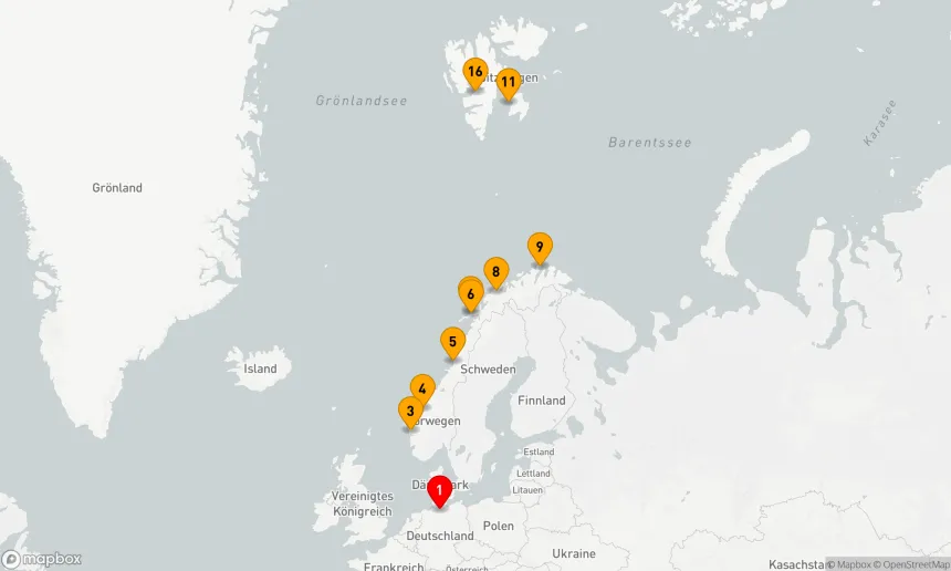 Route 15 Nächte - Expedition Norwegen und Nordwestspitzbergen: Arktis-Abenteuer bis zur Eisgrenze (NAT2814)