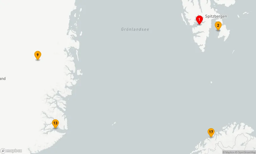 Route 16 Nächte - Expedition Spitzbergen-Umrundung und Nordostgrönland: Wildnis, Weite, Wandel – Arktis intensiv (NAT2818)