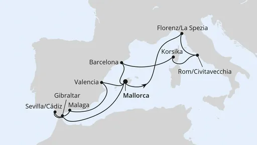 Route Feiertagsreise im Mittelmeer ab Mallorca