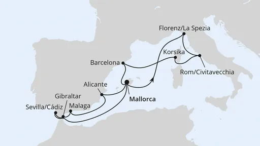 Route Feiertagsreise im Mittelmeer ab Mallorca