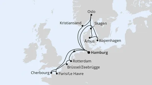 Route Feiertagsreise Metropolen & Skandinavien