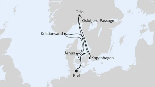 Route Feiertagsreise nach Skandinavien ab Kiel