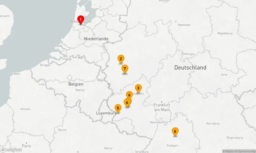 Route 6 Nächte - Flussduett - Mosel & Rhein ab Amsterdam / inkl. Wanderpaket
