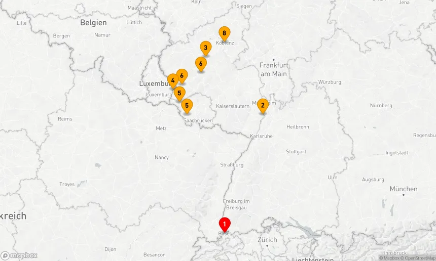 Route 9 Nächte - Flusshüpfen auf Rhein,  Mosel und Saar