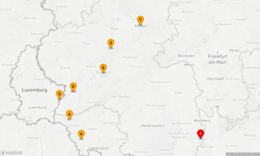 Route 6 Nächte - Flusshüpfen auf Rhein,  Mosel und Saar
