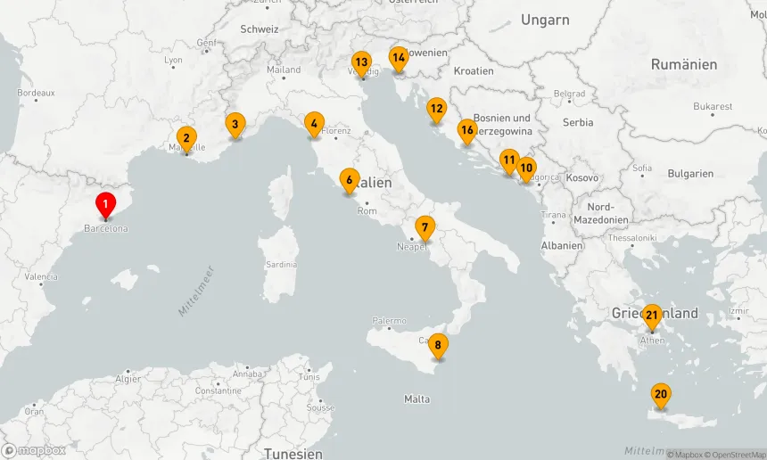 Route 21 Nächte - MITTELMEER-KOMBIKREUZFAHRT: FLORENZ, DUBROVNIK & ATHEN