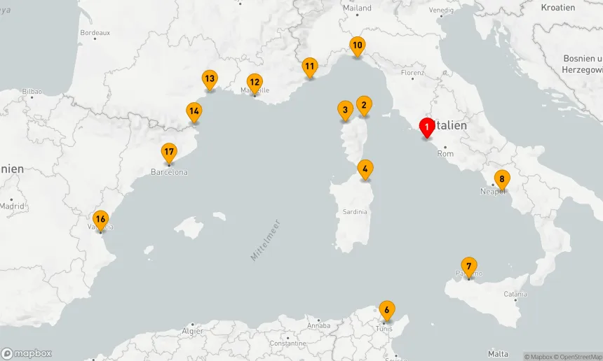 Route 16 Nächte - FRANKREICH, ITALIEN, TUNESIEN, MONACO & SPANIEN