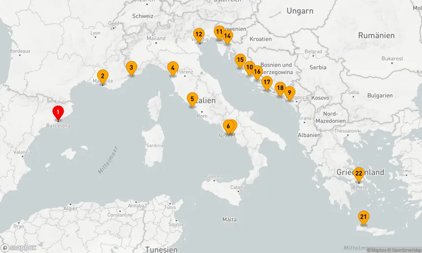 Route 21 Nächte - FRANKREICH, ITALIEN & KROATIEN KOMBINIERTE KREUZFAHRT: MARSEILLE, SORRENTO & SPLIT