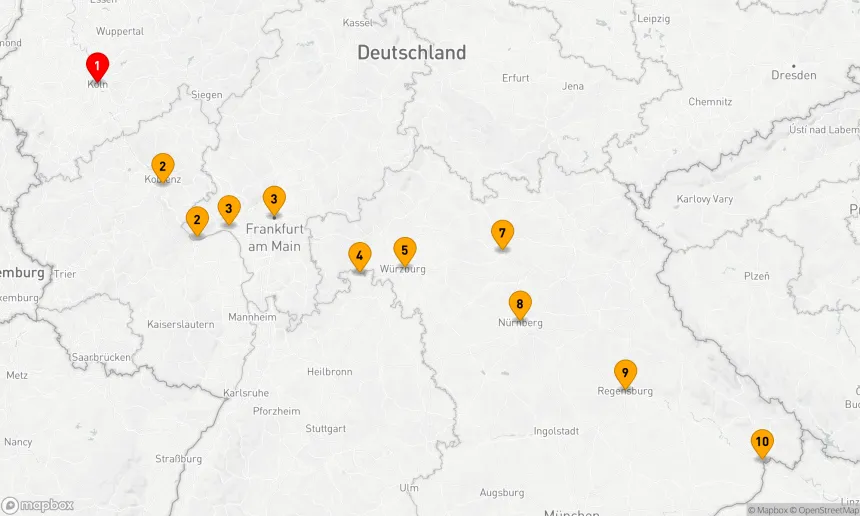 Route 9 Nächte - Genuss und Wein auf Rhein,  Main und Donau