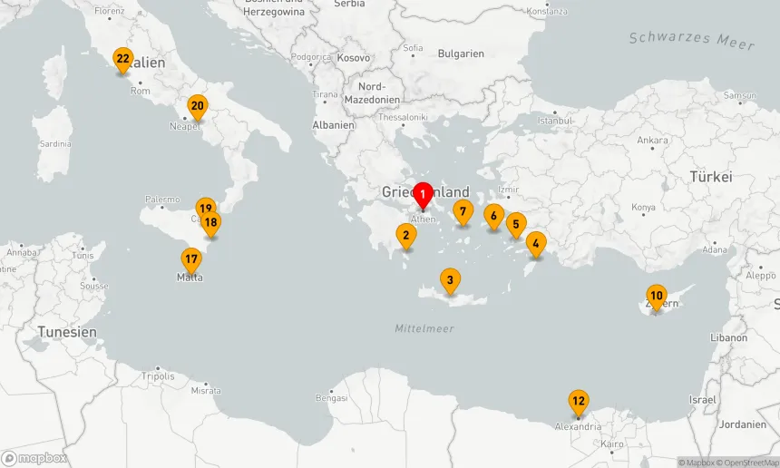 Route 21 Nächte - GRIECHENLAND, ÄGYPTEN & ITALIEN KOMBINIERTE KREUZFAHRT: RHODOS, ALEXANDRIA & AMALFI