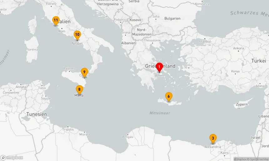Route 10 Nächte - GRIECHENLAND, ÄGYPTEN & ITALIEN KREUZFAHRT: ATHEN, ALEXANDRIA & NEAPEL