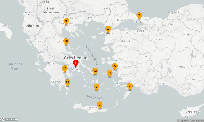 Route 14 Nächte - GRIECHENLAND INTENSIV-KREUZFAHRT: SANTORIN,  VOLOS & MYKONOS