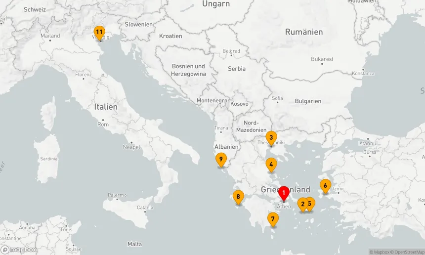 Route 10 Nächte - GRIECHENLAND INTENSIV-KREUZFAHRT: THESSALONIKI, MYKONOS & KORFU