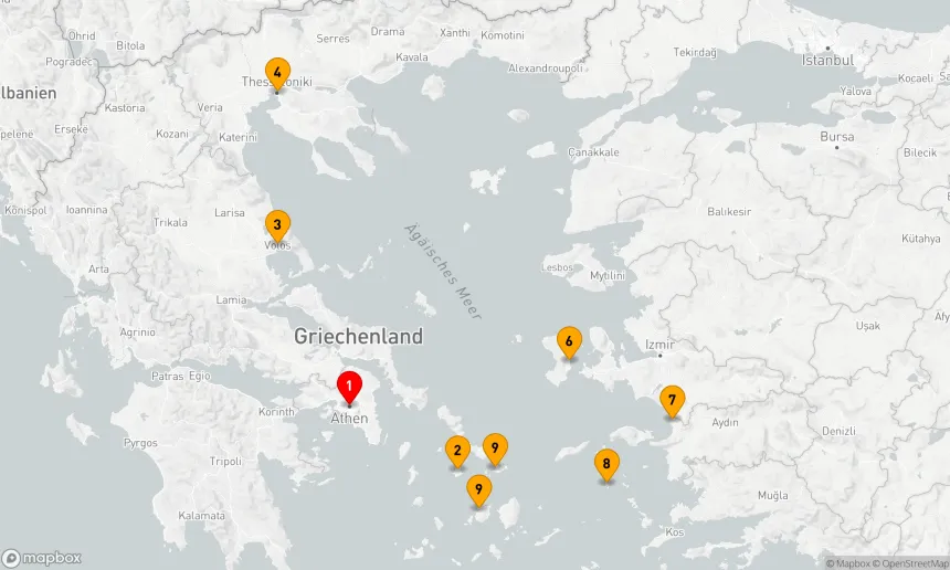 Route 10 Nächte - GRIECHENLAND INTENSIV-KREUZFAHRT: THESSALONIKI,  PATMOS & MYKONOS