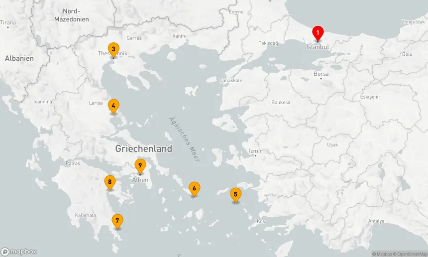 Route 8 Nächte - GRIECHENLAND-INTENSIVKREUZFAHRT: THESSALONIKI,  MYKONOS & ATHEN