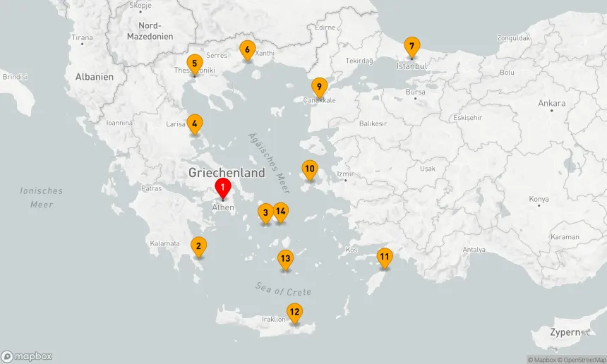 Route 14 Nächte - GRIECHENLAND INTENSIVE KREUZFAHRT: VOLOS, SANTORINI & MYKONOS