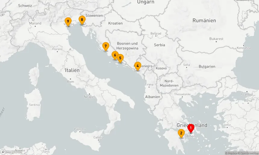 Route 8 Nächte - GRIECHENLAND,  ITALIEN,  MONTENEGRO,  KROATIEN & SLOWENIEN