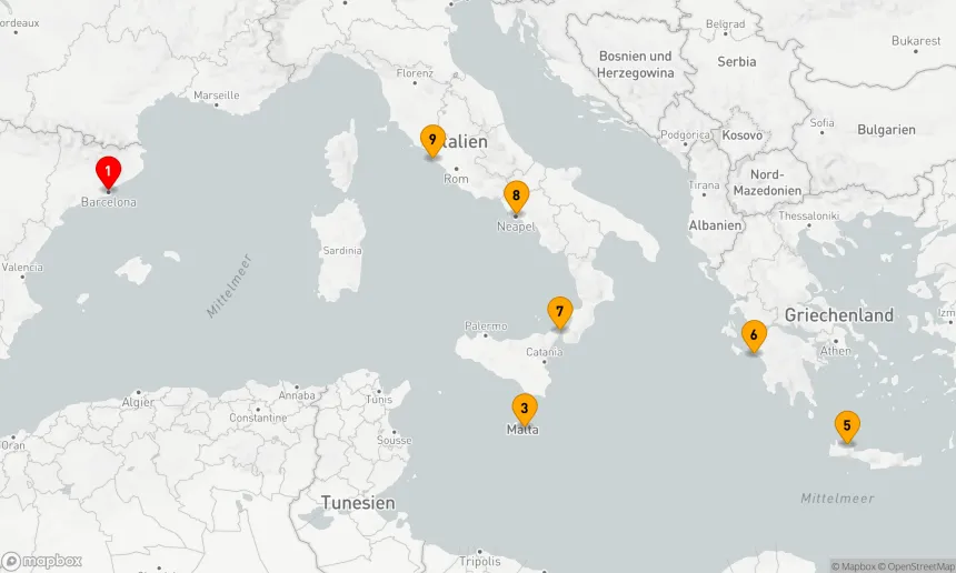 Route 10 Nächte - GRIECHENLAND,  ITALIEN & MALTA KREUZFAHRT