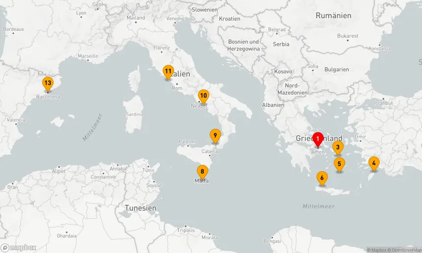 Route 12 Nächte - GRIECHENLAND, ITALIEN & MALTA KREUZFAHRT