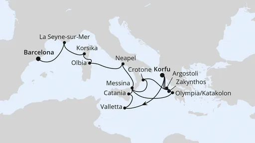 Route Griechenland, Italien & Spanien ab Korfu 2