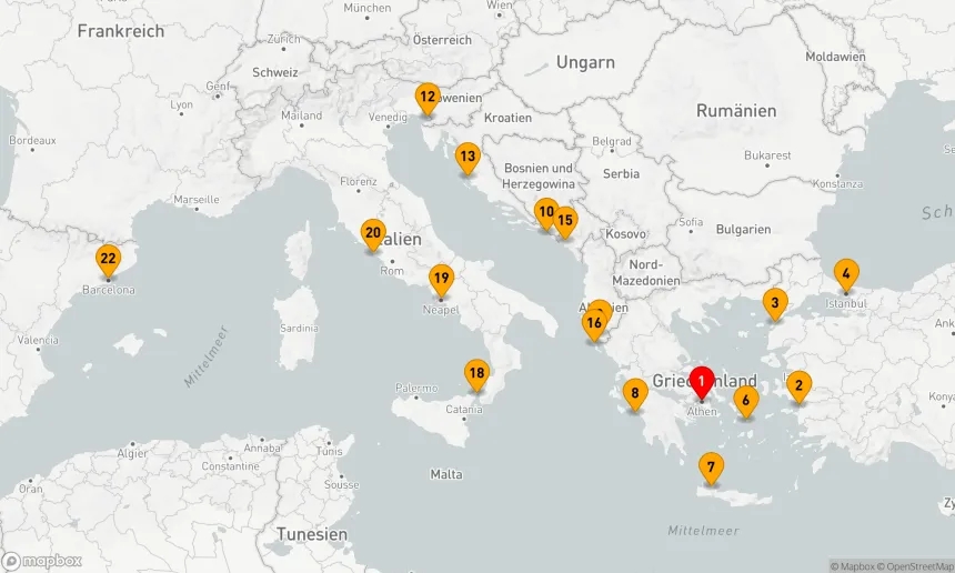 Route 21 Nächte - GRIECHISCHE INSELN MIT ISTANBUL, DUBROVNIK, ITALIEN & SPANIEN