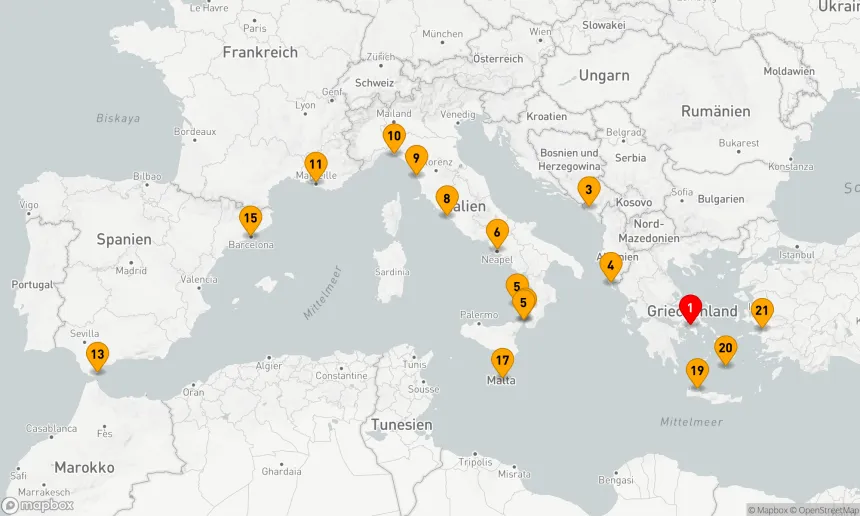 Route 21 Nächte - GRIECHISCHE INSELN MIT ITALIEN, FRANKREICH UND NAPOLI (MIT ÜBERNACHTUNG)