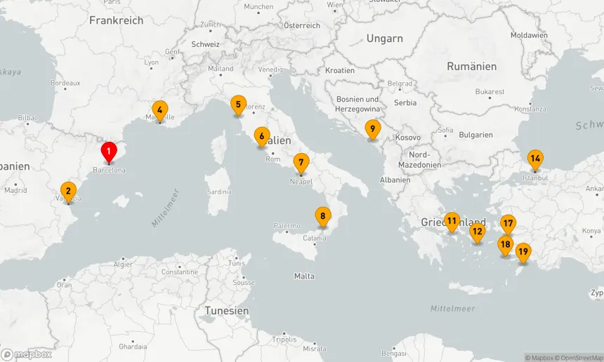 Route 20 Nächte - GRIECHISCHE INSELN: SPANIEN, FRANKREICH, ITALIEN & ISTANBUL