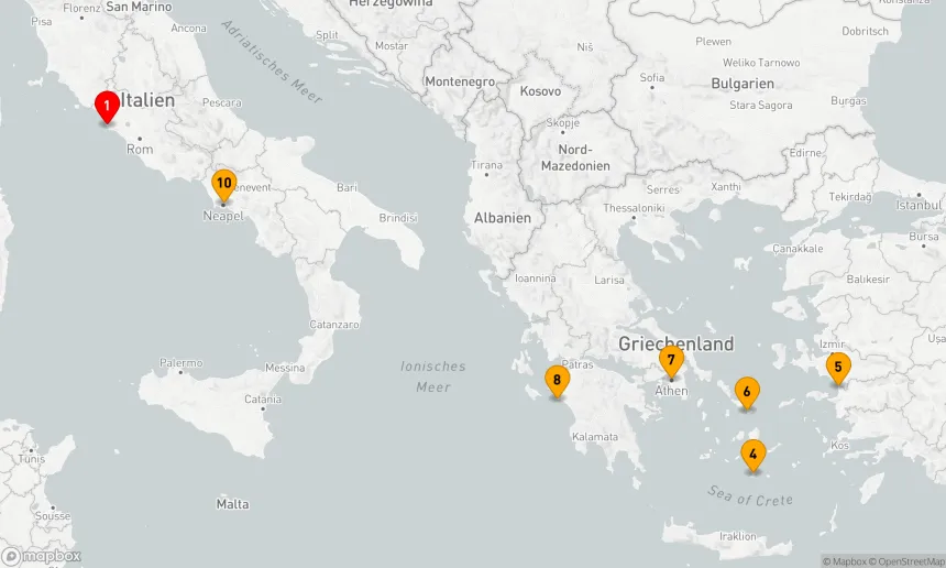 Route 10 Nächte - GRIECHISCHE INSELN,  TÜRKEI UND ITALIEN