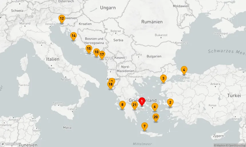 Route 21 Nächte - GRIECHISCHE INSELN & ADRIA: ÜBERNACHTUNGEN IN ISTANBUL UND VENEDIG