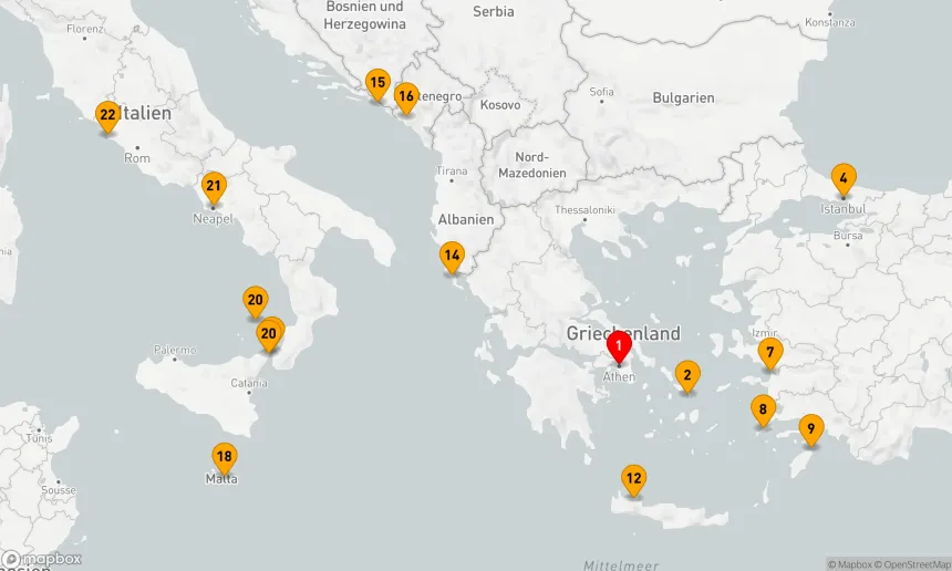 Route 21 Nächte - GRIECHISCHE INSELN & ITALIEN MIT ÜBERNACHTUNGEN IN ISTANBUL UND MALTA
