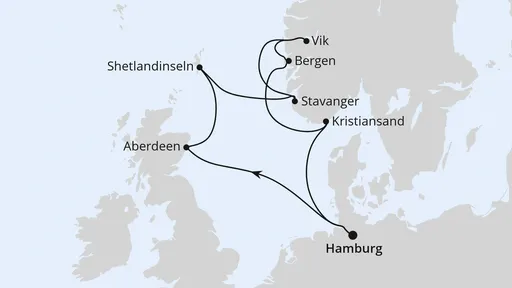 Route Großbritannien & Norwegen ab Hamburg