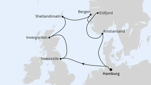 Route Großbritannien & Norwegen ab Hamburg